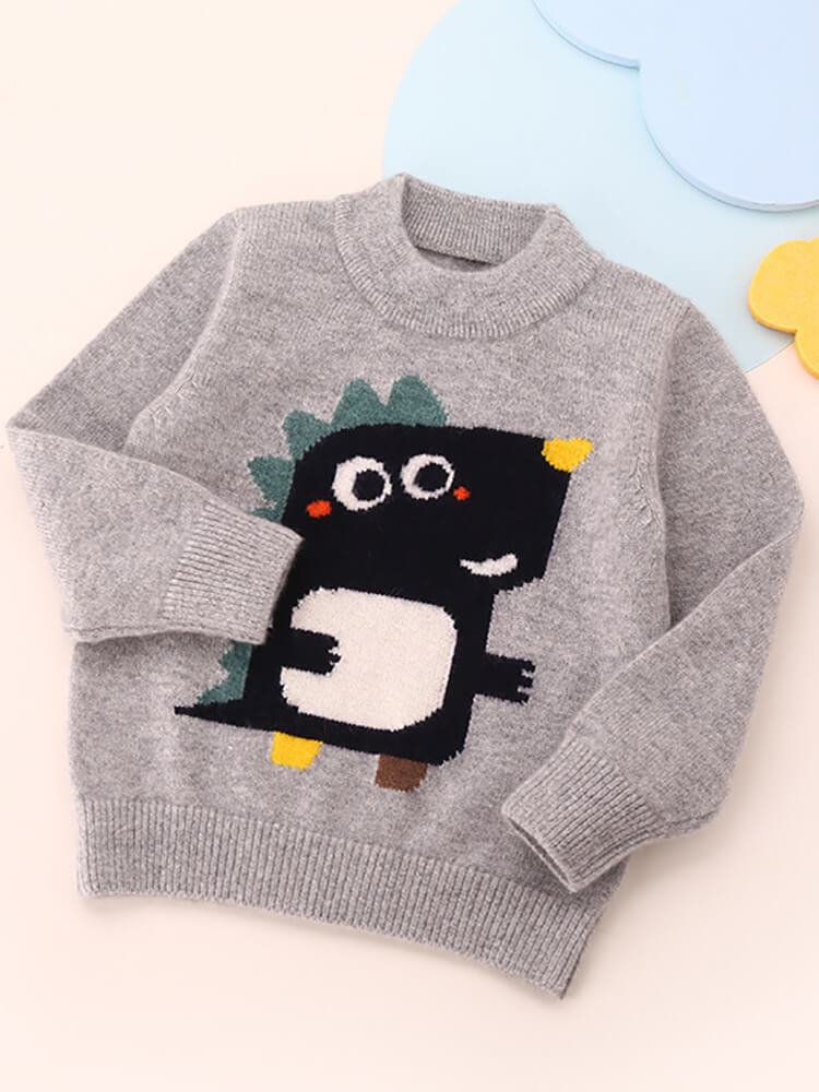 Kids Grey Cartoon Dinosaur Cashmere Sweater
